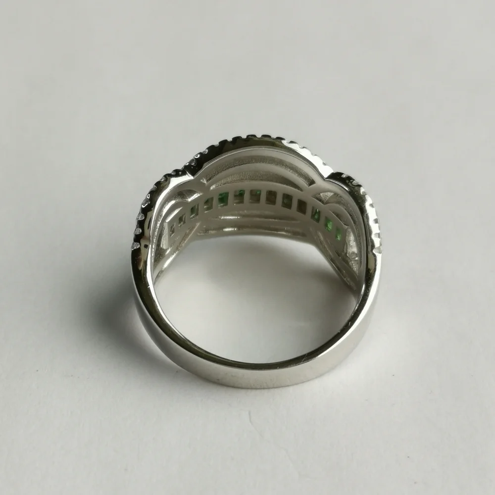 Art Deco Emerald CZ cocktail ring 14k white gold size 7